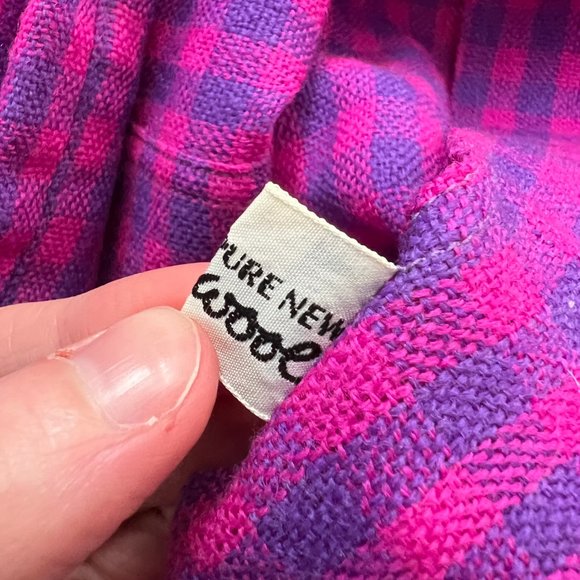 Vintage 100% Wool Plaid Check Midi Shirt Dress Long Sleeve Barbiecore Saturated - Picture 5 of 6